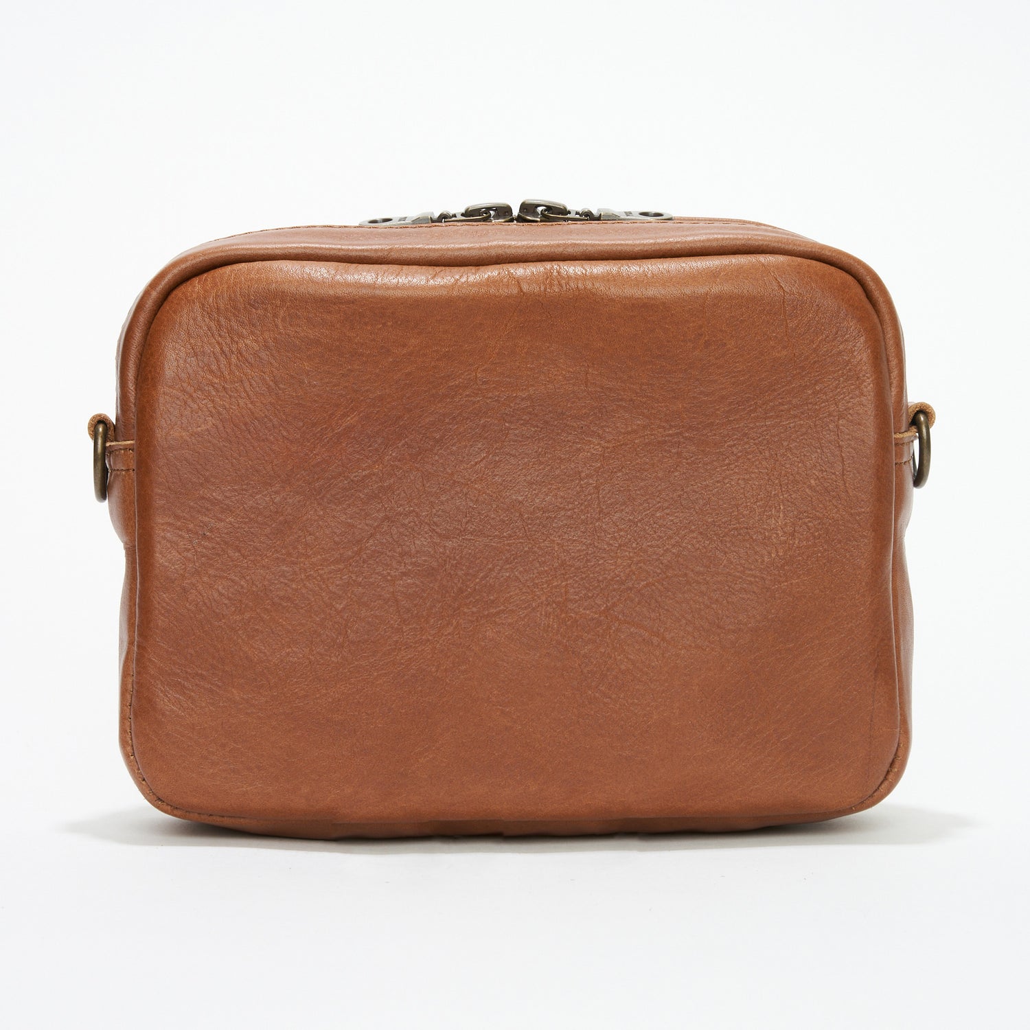 Rear view of Pecan Genuine Leather Madison Boxy Crossbody Sling Bag
