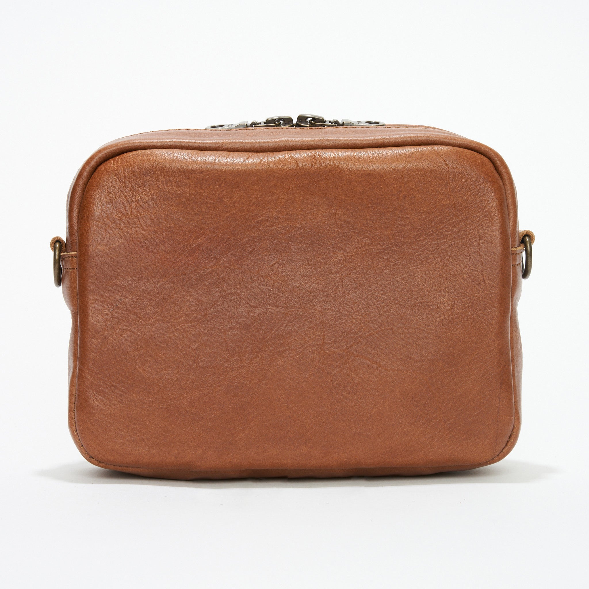 Rear view of Pecan Genuine Leather Madison Boxy Crossbody Sling Bag