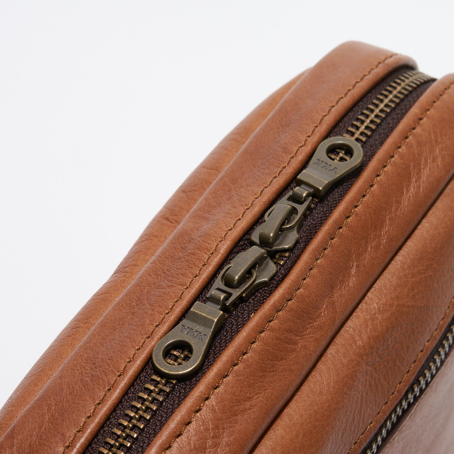 YKK zip on Pecan Genuine Leather Madison Boxy Crossbody Sling Bag