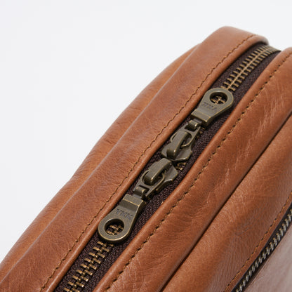 YKK zip on Pecan Genuine Leather Madison Boxy Crossbody Sling Bag