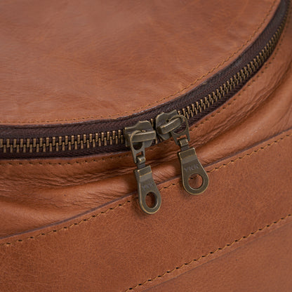 YKK Zip on Pecan Genuine Leather Sports Duffel Bag with Waterproof Lining &amp; Sneaker Compartment